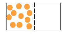 The second experiment irreversible For a large number of particles (1 mole), this redistribution is irreversable. If there are N identical molecules, and N j and N k in each compartment.