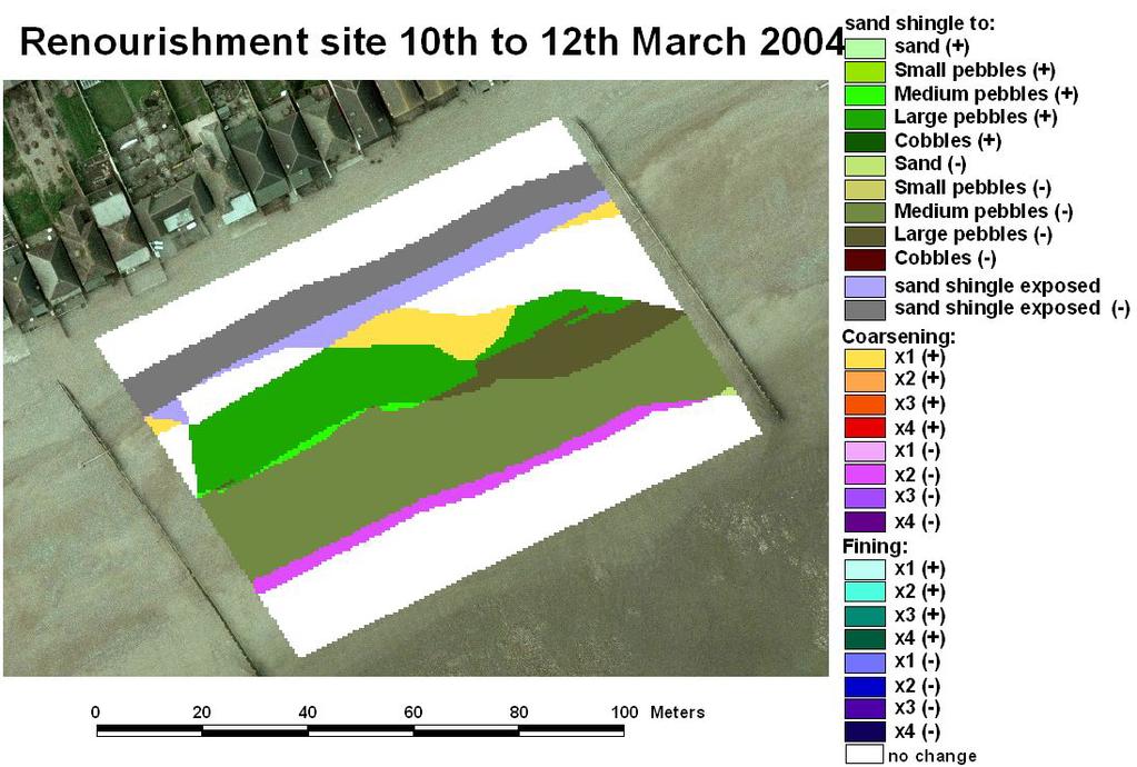 Figure 15: Surface sediment change map, Renourishment Site. 5.3.