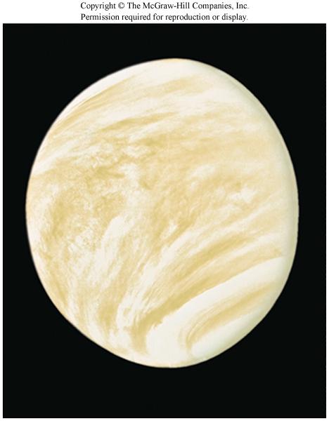 Venus Density = 5.3 kg / liter.~ Earth s Rocky crust & mantle + iron/nickel core Very thick atmosphere 96.