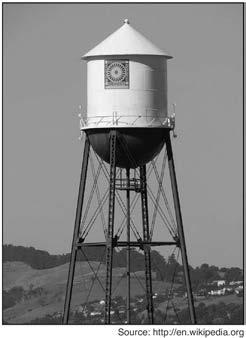 35 The water tower in the picture below is modeled by the two-dimensional figure beside it. The water tower is composed of a hemisphere, a cylinder, and a cone.