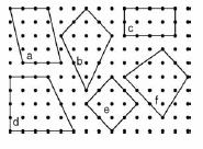 3. (9 points) Several properties are given below followed by a Geoboard on which several quadrilaterals are drawn.