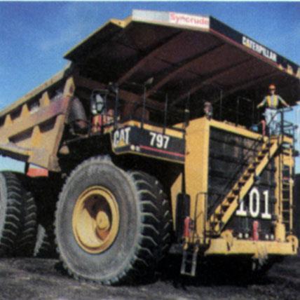 Each giant trucks carries more than 300t of oil sand.