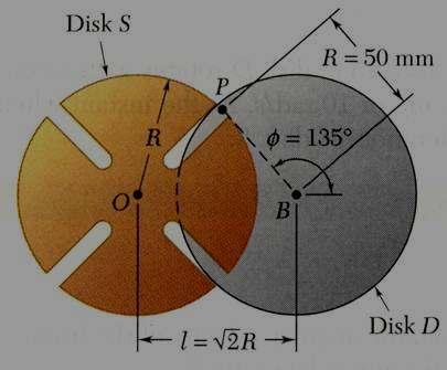 Disk D of the Genea mechanism otates with constant counteclockwise angula elocity D 10 ad/s.
