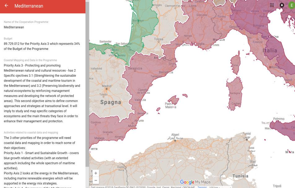 INTERREG VB Mediterranean Activities related to coastal data and mapping The 3 other priorities of the