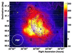 5-0.5 Interaction of the pulsar wind with nearby molecular clouds or the SNR shock?