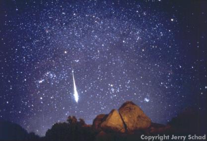 Meteors: debris from comets, chips of asteroids Meteors (shooting stars) can appear at any time, from any direction.