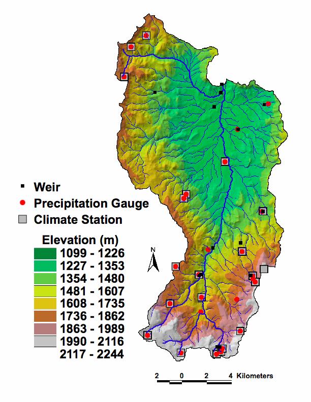 RCEW (239 km 2 ): 32 climate stations 36 precipitation stations 5 EC systems 14 weirs (nested) 6 soil microclimate stations 4 hill-slope hydrology sites 4 instrumented catchments 3 instrumented