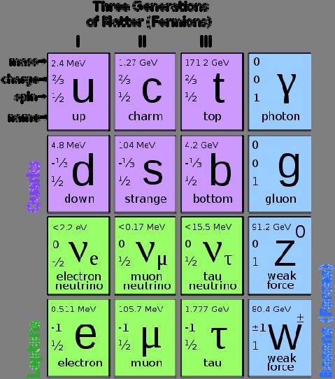 Table 1: Elementary Particles and Force Carriers Matter is composed of fermions. The table above shows the 12 types of fermions that exist. Each of the fermions also have an anti matter counterpart.
