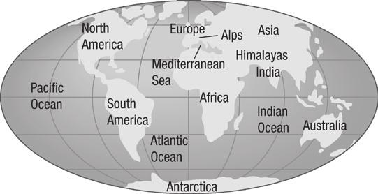 Directions: Use the map below to answer question 11. 11. Scientists once thought that the continents had formed in their current locations.