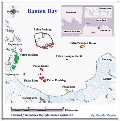 Kasetsart J. (Nat. Sci.) 39 (1) 161 Figure 1 The Study area (Banten Bay, West Java Island, Indonesia). how many coastal landuse had changed, based on supervised classification.