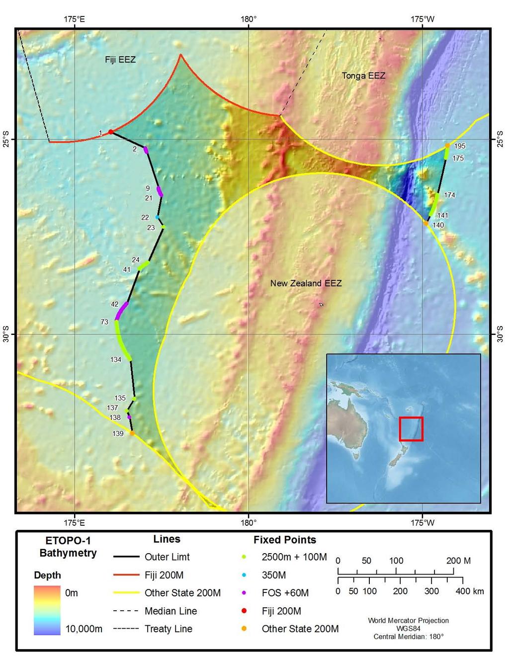 Figure 1: The outer limit of the continental shelf of the Republic of the Fiji