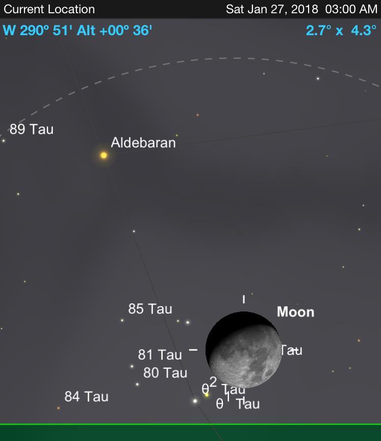 Jan 27, 2018 Moon Occults Star Name: 75 Tauri Mag=4.