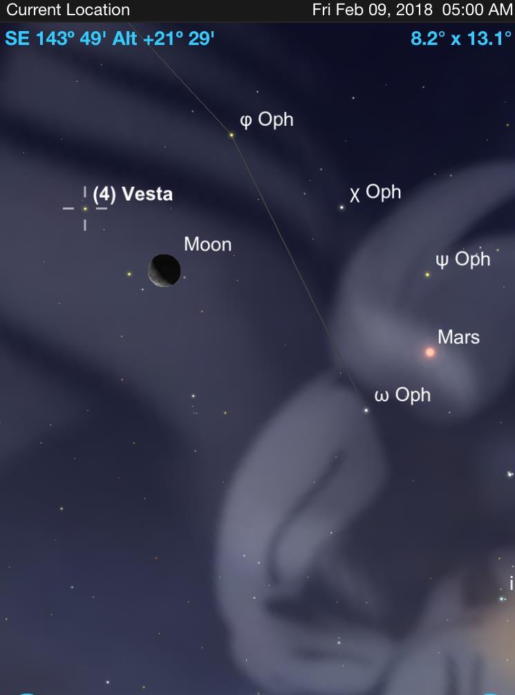 Feb 9, 2018 Moon/Mars/Vesta Conjunction 5:00am
