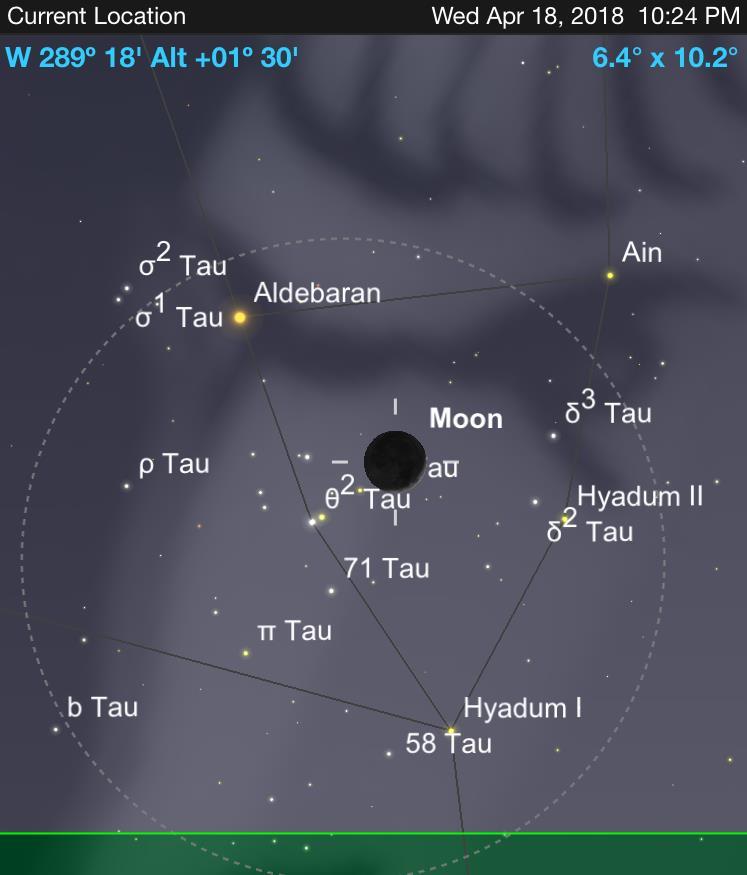 Apr 18, 2018 Moon Occults Stars Name: 55 & 63 Tauri Mag=6.9 & 5.