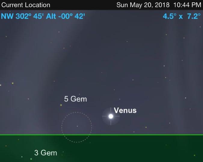 Evening Star Venus 2018 May 20 th northmost