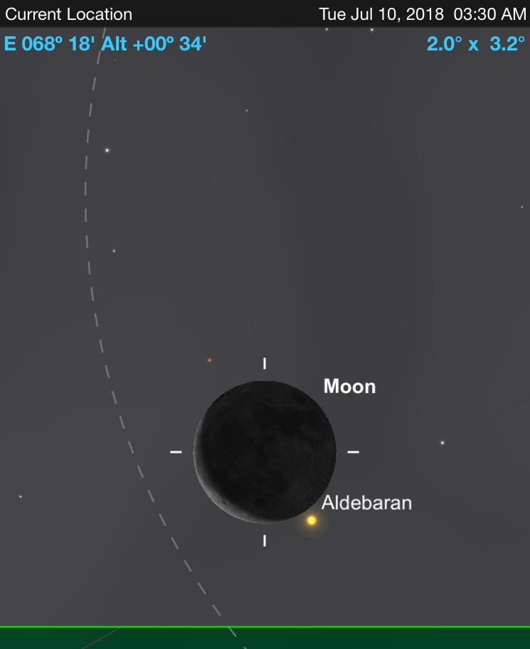 Jul 10, 2018 Moon/Aldebaran Conjunction Mag=6.9 & 5.