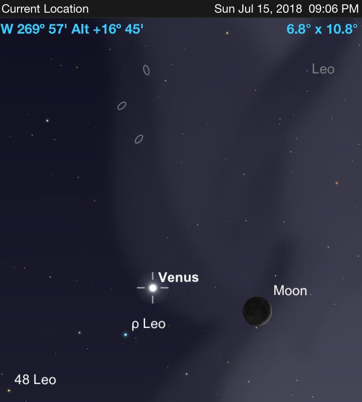 Jul 15, 2018 Moon/Venus Conjunction 9:06pm AZ=269