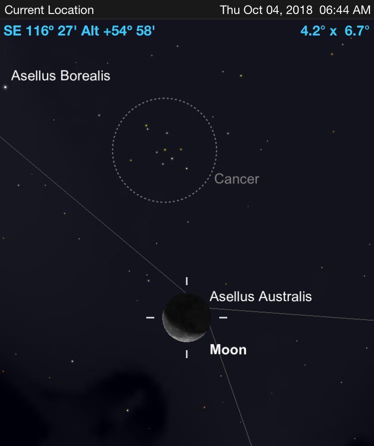 Oct 4, 2018 Moon Occults Star Asellus Australis Name: Delta Cancri Mag=3.93 & 12.