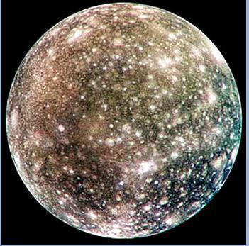 Galilean moons --- Callisto Callisto is 4800 in diameter and is 1,883,800 km away from Jupiter. It is the darkest of the Galilean moons, but twice as bright as Earth s moon.