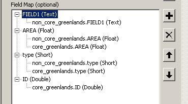 The fields and field contents are chosen from the inputs. Note in this example the attribute type is included so that the user can still distinguish non-core from core greenlands by the field type. 4.