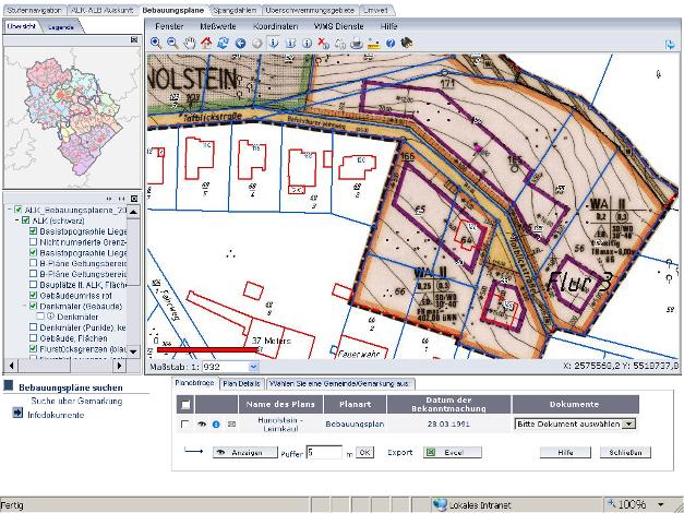 applied for Move to the GIS application program Creation of a map centered to the marked parcel Call metadata to