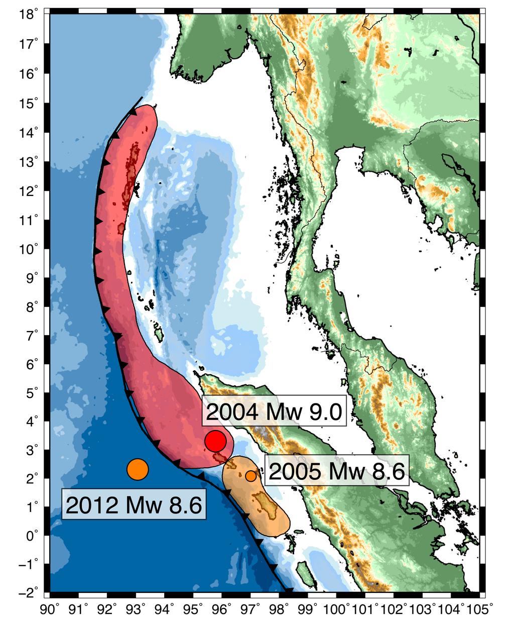Earthquake Triggering 2004 Mw 9.0 Sumatra-Andaman earthquake 2005 Mw 8.6 earthquake to south 2012 Mw 8.