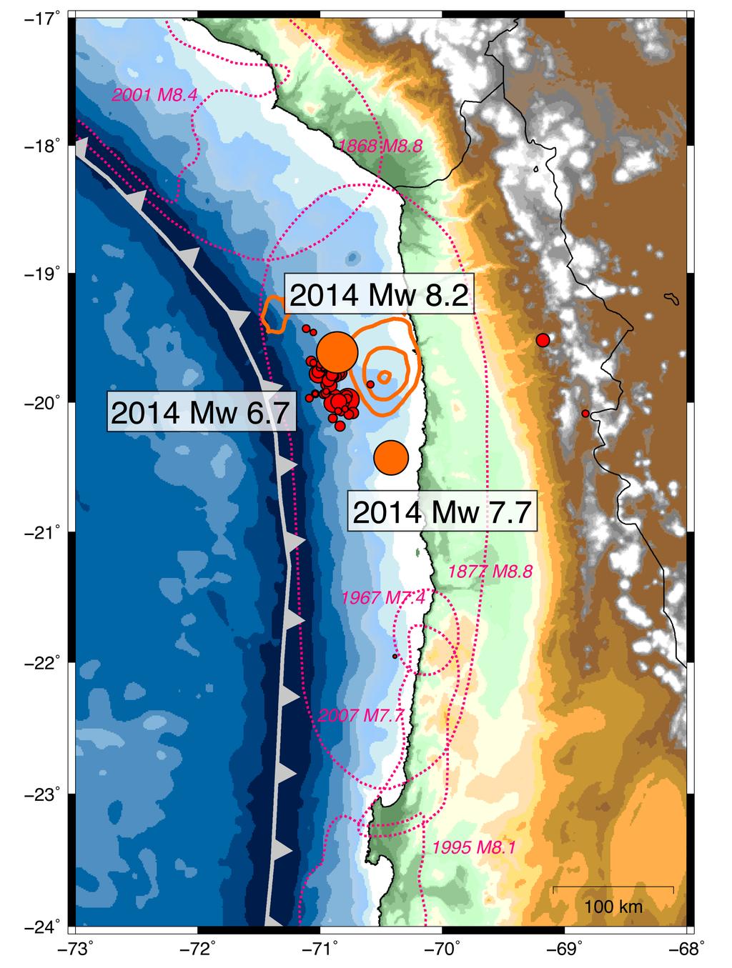 Earthquake Triggering March 2014: offshore N.