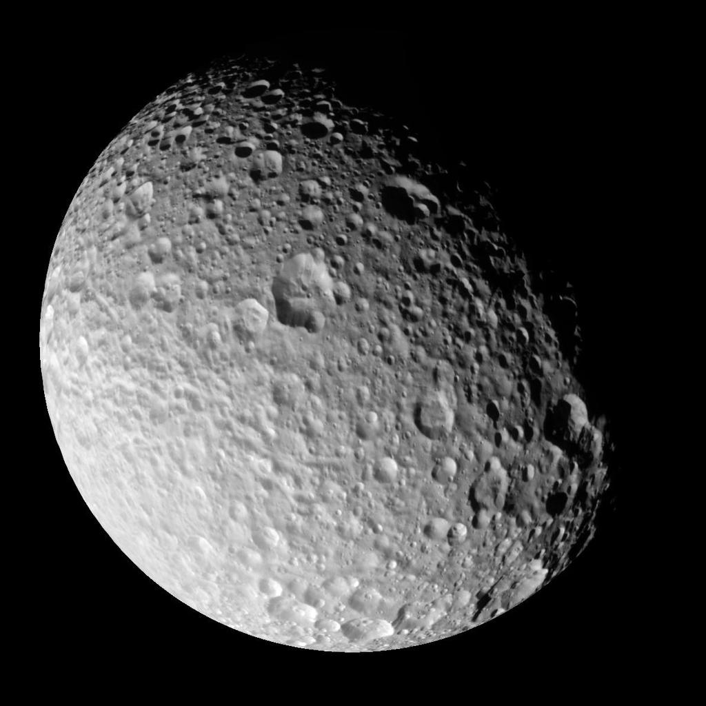 Mimas Librates (wobbles) 6 km wobble suggests a liquid interior, or an oval core