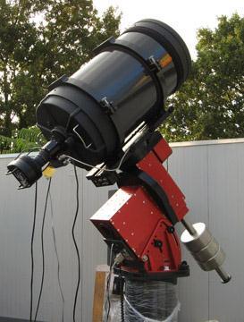 The mount sits between the telescope and the pier.