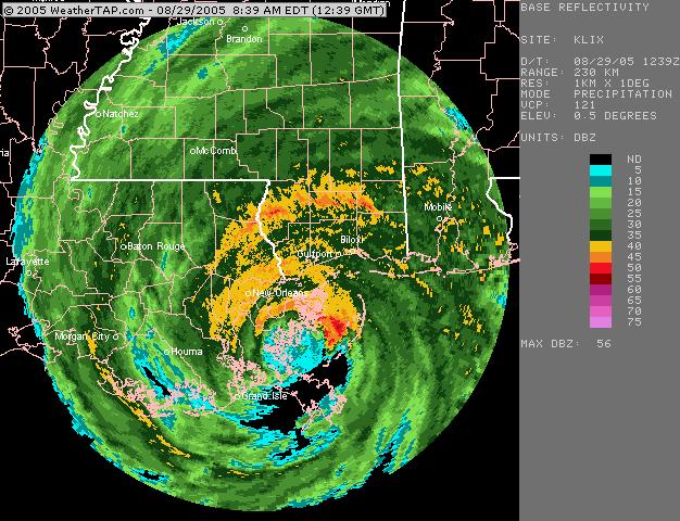 Questions Animation of radar imagery from the New Orleans Doppler Radar (KLIX) 1. In general, in what direction was Katrina itself moving as it was affecting the city of New Orleans?