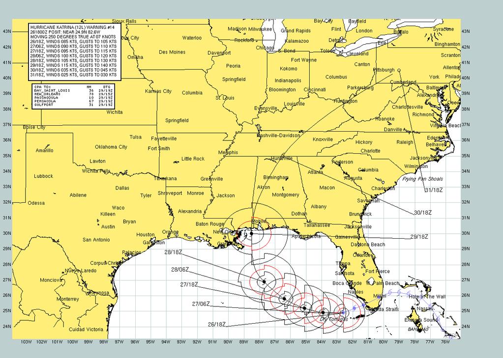 The right hand chart shows the forecast that was made when Katrina was just north of Key West, Florida, on August 26, nearly 3 days before it made landfall.