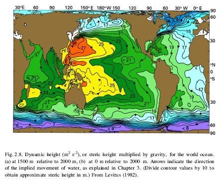 Dynamic Height Maps Maps of relative height of surface ocean from the measurements of the ocean density
