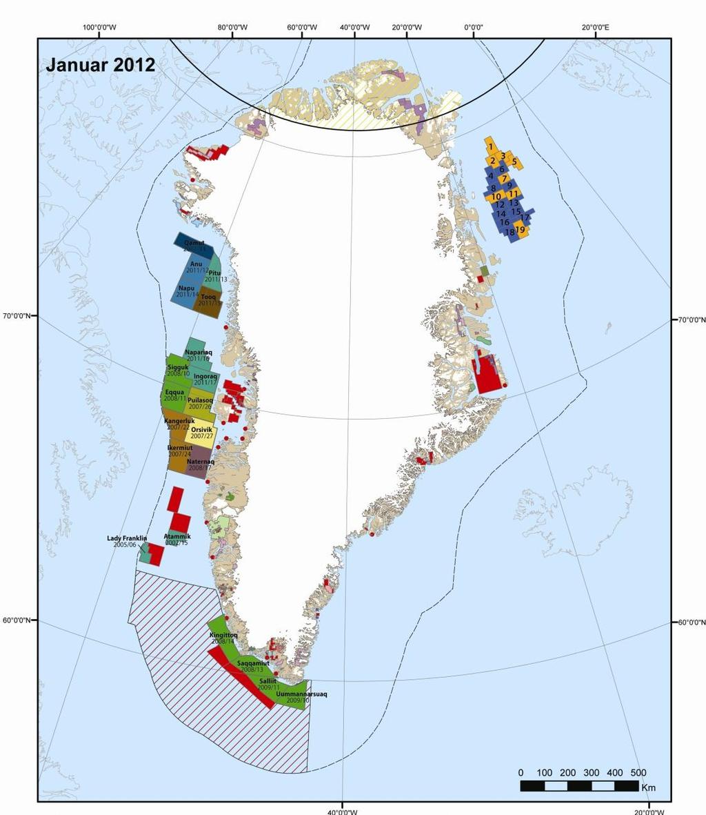 Offshore oil/gas exploration licences Offshore Nuuk Disko West Open