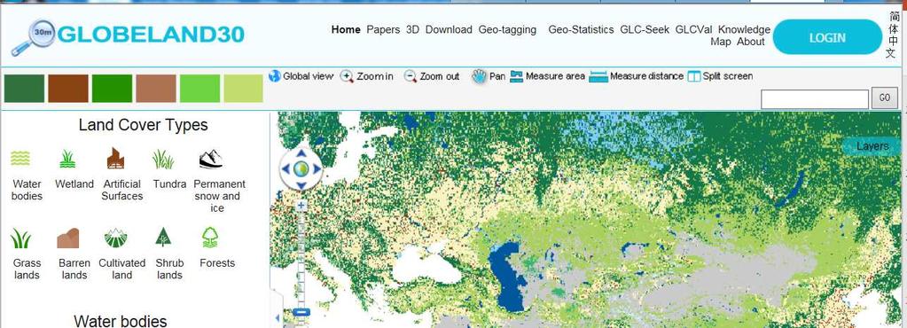 Level 2: Account 1: Extent Global land cover datasets GLOBELAND 30 Very high resolution