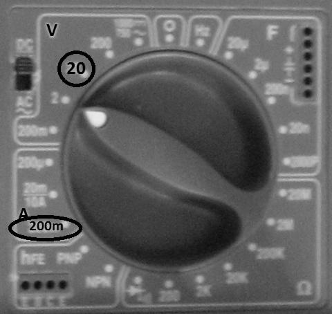 75 Figure 12.2 Locating the 20V and 200mA settings on the BK Toolkit 2704B multimeter.