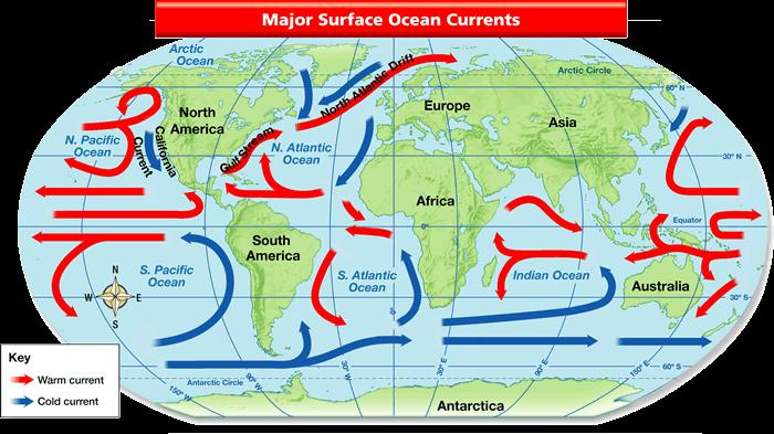 QUESTION/DIAGRAM OCEAN CURRENTS 1. ANSWER 2. 1. Compare the temperature & density of deep ocean currents, and surface ocean currents.