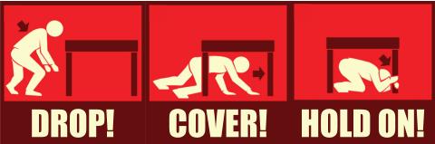 Indoor Earthquake Response Move away from windows, DROP to the ground, take COVER under a shelter,
