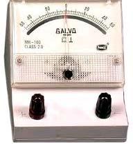 Galvanometer Galvanometer with a zero at the center of the scale used in DC instruments that can detect current flow in either direction