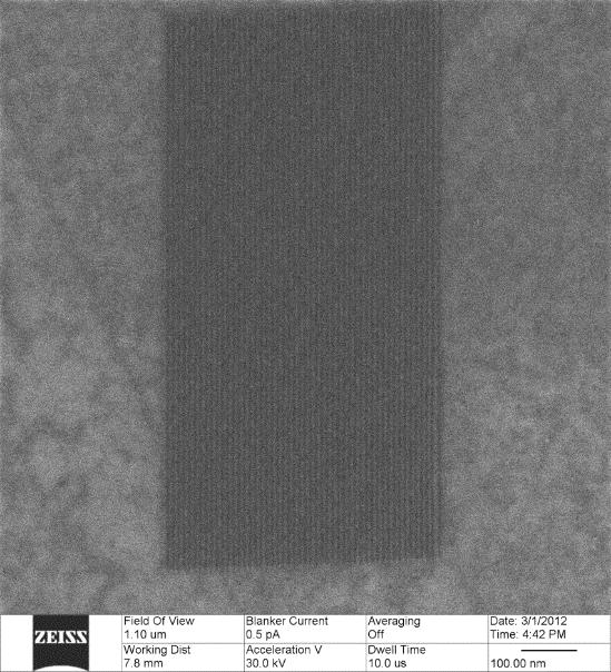 Patterning of Graphene Nanoribbons using He Ion Beam 5 nm half pitch Single layer of Graphene on 50 nm SiO 2