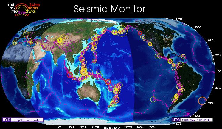 Most earthquakes happen at plate boundaries.