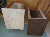 Cherry base with curly maple top (left), or curly maple base with walnut