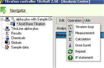 Edit (edit function, like insert, edit or delete an item) Operation (features like titration loop, measurement, dosing,