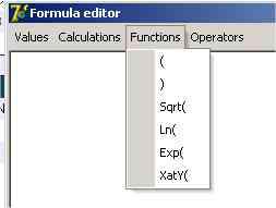 Picture 38: Special calculation functions The operators are the basic functions +, -, / and * for the basic calculation modes. Additionally the logic operators can be used for certain tasks.