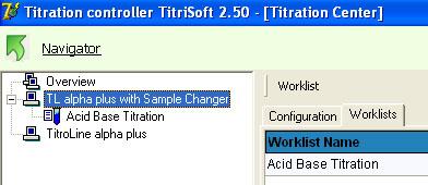 Name of the Worklist TitroLine alpha Mode, if selected Necessary, if a sample changer is used in this worklist Picture 46: Name and properties of a new worklist The worklist