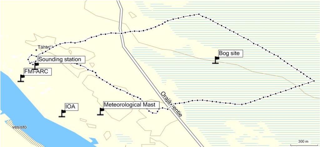 Figure 8: Map of the FMI Arctic Research Centre area showing the most important