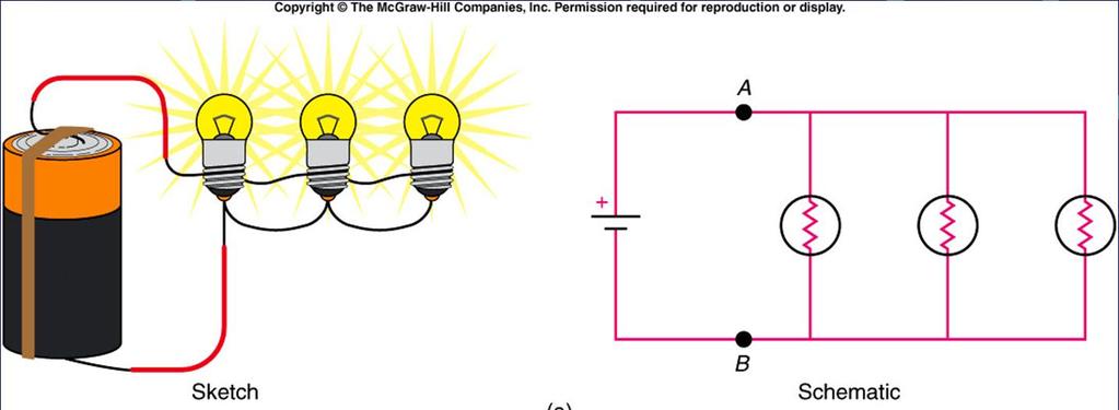 In a parallel circuit, there are points at which the current can branch or split up into different paths. The flow divides and later rejoins.