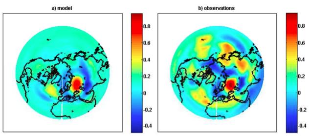 Otto 2012 Figure 2 Regression maps on synoptic structure of northern hemisphere 500 hpa geopotential height patterns associated with July mean temperatures in