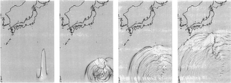 Vol. 144, 1995 The 1993 Guam Earthquake 835 0 hour 1hour 2hours 3hours Figure 11 The snapshots of tsunami propagation at 0, 1, 2, 3 hours after the origin time of the earthquake.