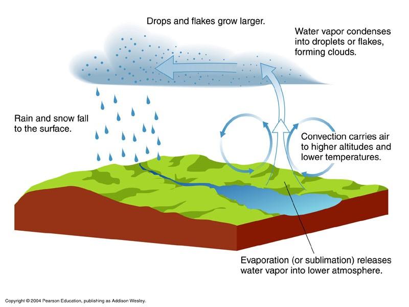 Atmospheric Cycles: Earth Water is a VOLATILE on Earth (easily changes from solid/liquid to gas) The water cycle processes