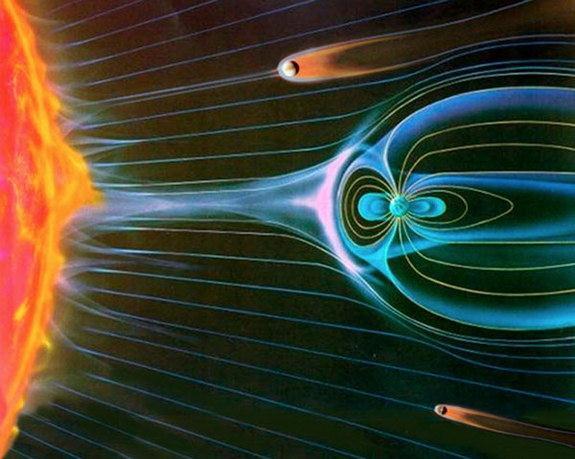 Earth and Mars (not to scale) Mars has no magnetic field,